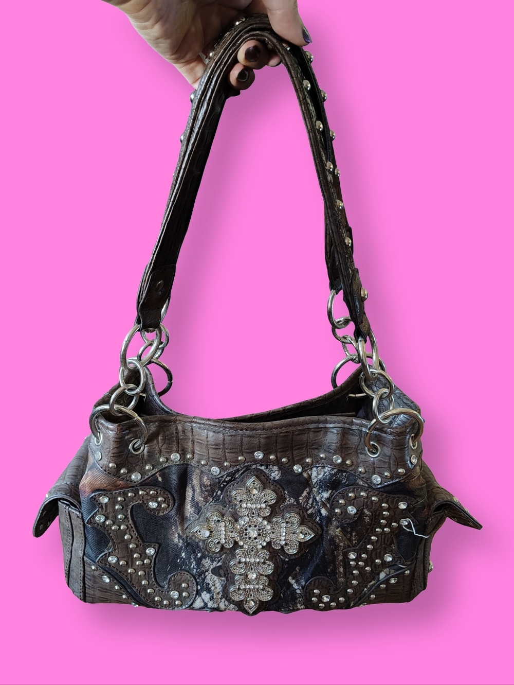 Camo Cross Bling Y2K Style Shoulder Bag Western Faux Leather Realtree Purse